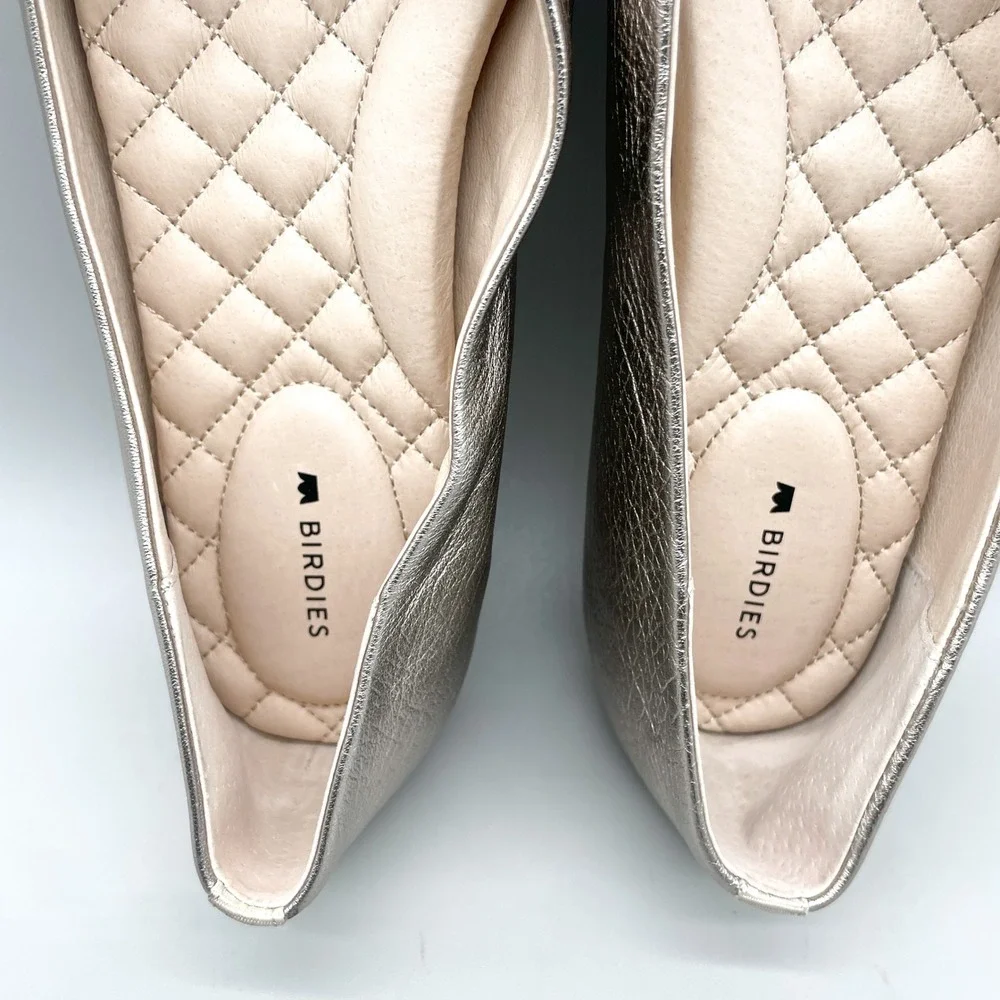 Birdies Womens 9 Goldfinch Ballet Flats Shoes Champagne Metallic Leather Chic